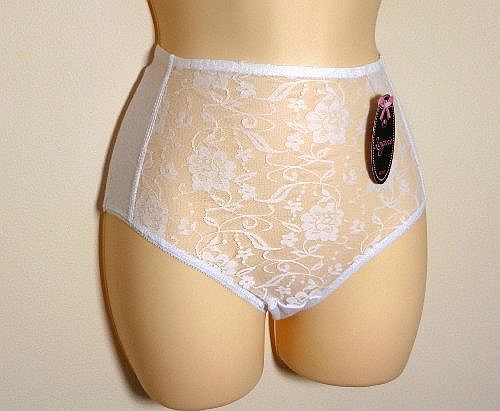 Stretch Lace Front Full Briefs - Pink, White or Black - 10,12,14,16 (12, White)