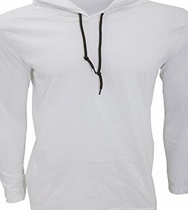 Anvil Mens Fashion Plain Long Sleeve Hooded T-Shirt (L) (White/ Dark Grey)