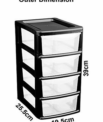 Anything4home 4 Drawer Tower Storage Draw Plastic School Office Home Organiser Unit Heavy Duty New (Black)