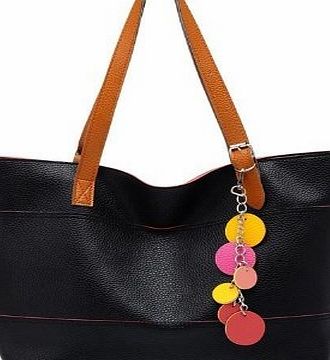 Aolevia 2013 Newest Womans Handbag PU Leather Pure Color With Colorful Bracelet Stylish Shopping Bags (Black)