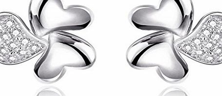 Aomily Jewelry 18K Gold Plated Stud Earrings For Womens Heart Shamrock White Gold