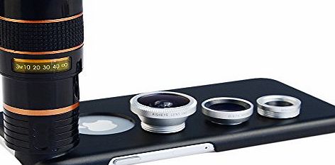 Apexel 4-in-1 Wide Angle Macro 8x Telephoto Lens with Back Cover Case for iPhone 6 - Silver