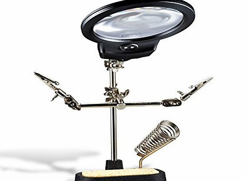 apollo precision tools Apollo Illuminated Helping Hands Magnifier with 2 LEDs, Dual Lens Magnifiers (3.5X 12X) and Built in Soldering Stand