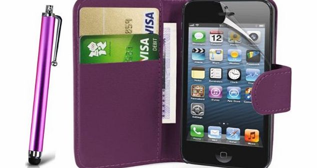 Apple iPhone 4 / 4G / 4S Premium Pu Leather Magnetic Flip Book Wallet Case Cover Pouch Plus Long Stylus Pe