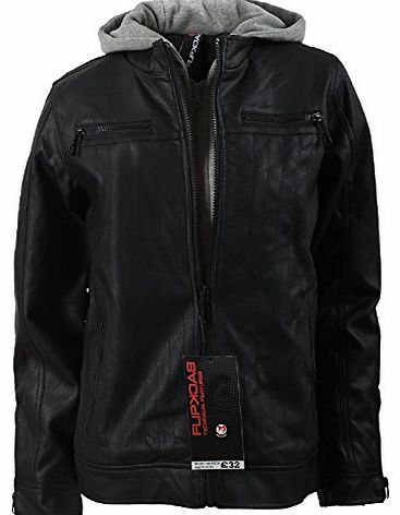 Boys Faux Leather Mock Layer Hooded Black Jacket Age 11-12 Years