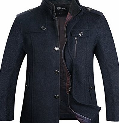 APTRO Mens Winter Slim Fit Wool Coat Single Breasted Wool Trench Jacket 1108 Navy M