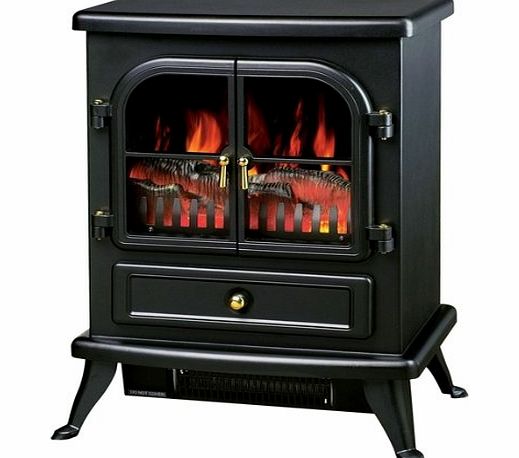 FoxHunter New Log Burning Flame Effect Electric Stove Fire Place Fires Fireplace Heater 1850W Max Output 2 Heat Settings Black Cast Iron Effect Finish