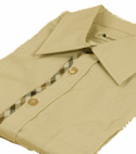 Aquascutum Mens Aquascutum Stone Cotton Short Sleeve Shirt with Check Trim