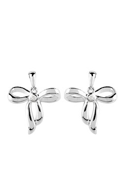 Argent Silver Cubic Zirconia Bow Stud Earrings