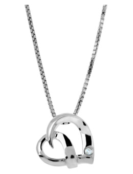 Argent White Fire open loop heart pendant and chain