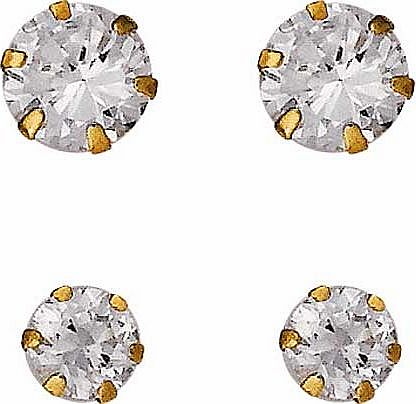 9ct Gold Cubic Zirconia Stud Earrings - Set of 2