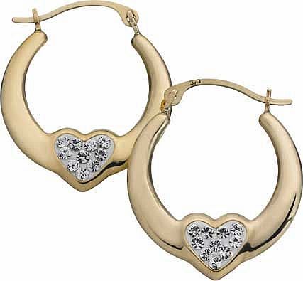 9ct Gold Reversible Crystal Heart Creole Earrings