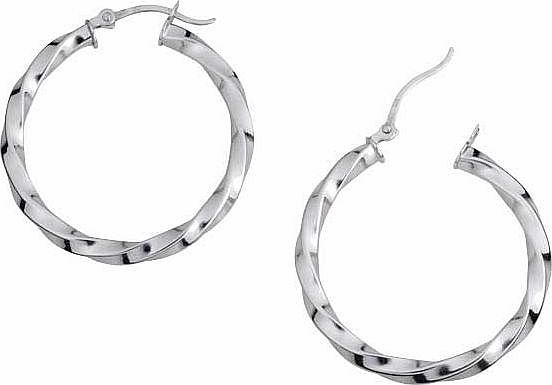 9ct White Gold Wave Twist Creole Earrings