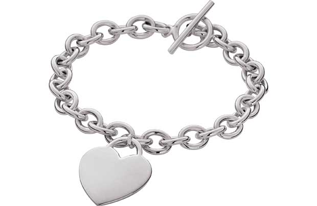 Adoration Sterling Silver Heart Tag T-Bar Bracelet