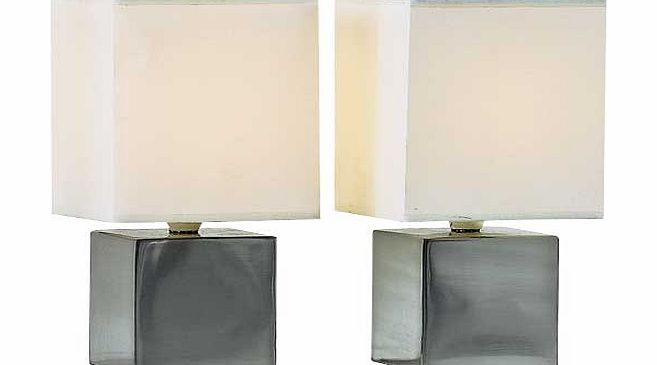 Pair of Cube Touch Table Lamps - Cream