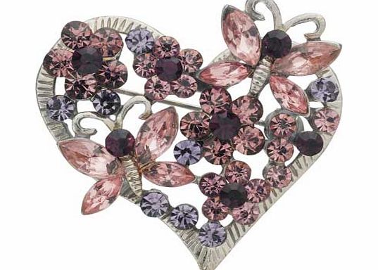 Argos Pink and Purple Crystal Heart Brooch