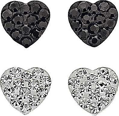 Sterling Silver Black & White Crystal Heart Stud