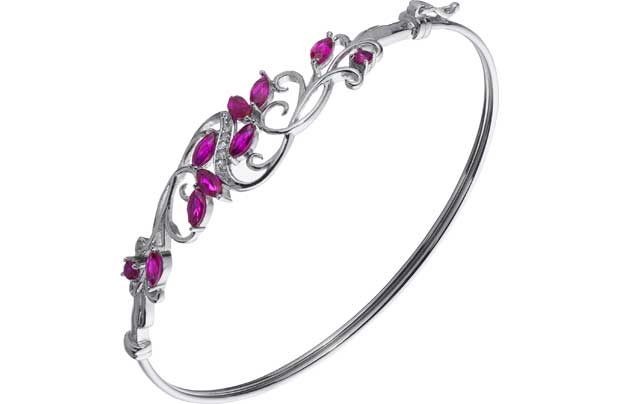 Sterling Silver Created Ruby and Diamond Bangle