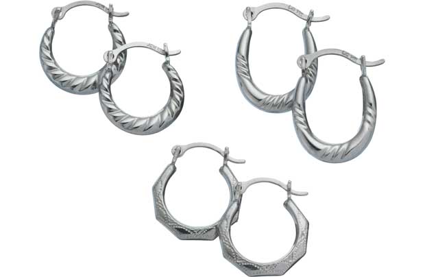 Sterling Silver Creole Earrings - Set of 3