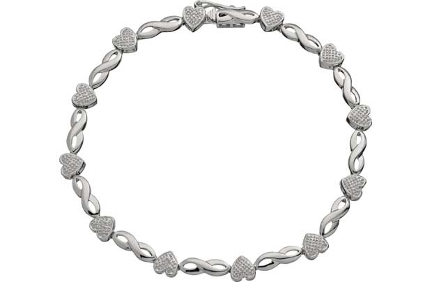 Sterling Silver Diamond Hearts and Kisses Bracelet
