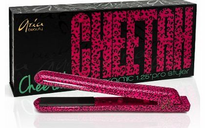 Aria Beauty 1.25-inch Ceramic Pink Cheetah Iron Hair Straightener
