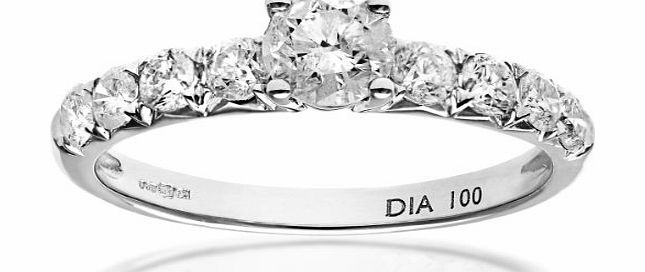 Ariel 18ct White Gold Shoulder Set Engagement Ring, IJ/I Certified Diamonds, Round Brilliant, 0.75ct Size J