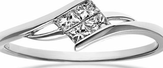 Ariel 18ct White Gold Solitaire Look Crossover Engagement Ring, IJ/I Certified Diamonds, Princess Cut, 0.25ct