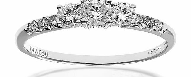 18ct White Gold Trilogy Engagement Ring, IJ/I Certified Diamonds, Round Brilliant, 0.75ct-