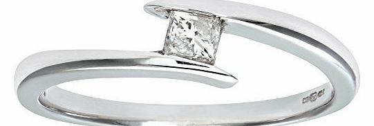 Ariel 9ct White Gold Diamond Engagement Ring With Princess Cut Diamond Solitaire, Twist Ring, 0.28 carat Diamond Weight