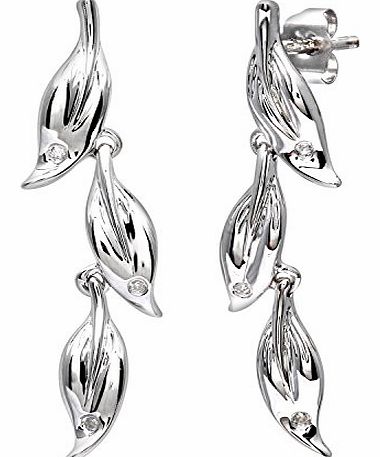 9ct White Gold Diamond Leaf Drop Earrings
