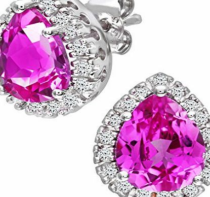 Ariel 9ct White Gold Teardrop Earrings, Pink Sapphire and Diamond Stones