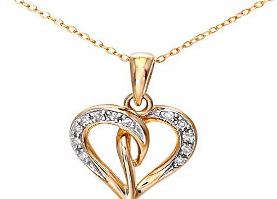 9ct Yellow Gold Pave Set Diamond Heart Pendant and Chain of 46cm