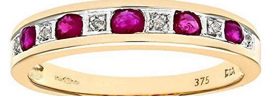Ariel Eternity Ring, 9ct Yellow Gold Diamond and Ruby Ring, Channel Set