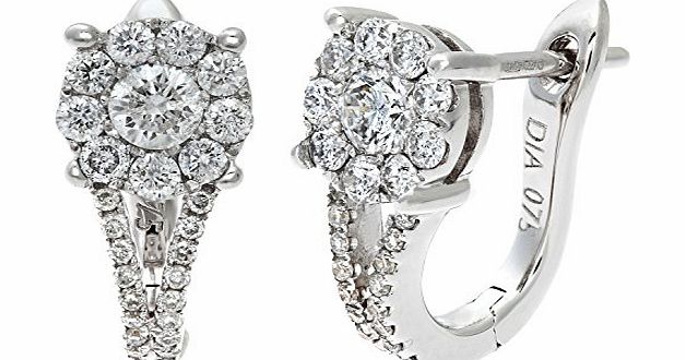 Ariel Round Brilliant 0.75ct I/I1 Certified Diamonds 18ct White Gold Cluster Hoop Earrings