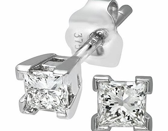 Ariel Womens 9ct White Gold 0.33ct Princess Cut Diamond Solitare Earrings