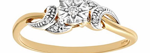 Ariel Womens 9ct Yellow Gold Diamond Accent Ring