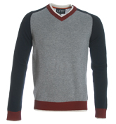 Grey and Burgundy V-Neck Sweater
