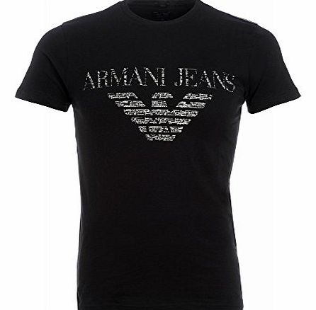 Armani Jeans T-Shirt, Black Slim Fit Eagle Logo Tee Navy M