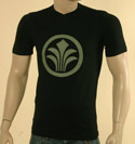 Armani Mens Armani Black Cotton V-Neck T-Shirt with Large Green Design