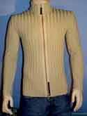 Armani Mens Biscuit Beige Full Zip Ribbed Sweater