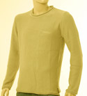 Armani Mens Biscuit Beige Rolled-Over Seam Cotton Sweater
