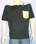 Mens Black V-Neck Cotton Short Sleeve T-Shirt With Yellow Pocket