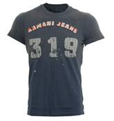 Armani Navy T-Shirt with Sewn Logo