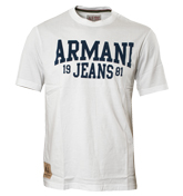 Armani White T-Shirt with Navy Velour Logo