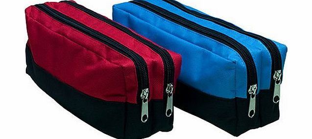 ARPAN  NEW Large Double Zip Fabric Pencil Case School/College Make-up Blue or Red x 1 (BLUE)