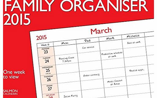 ARPAN Salmon 2014 family organiser planner boldtype black and red calendar - one week to view