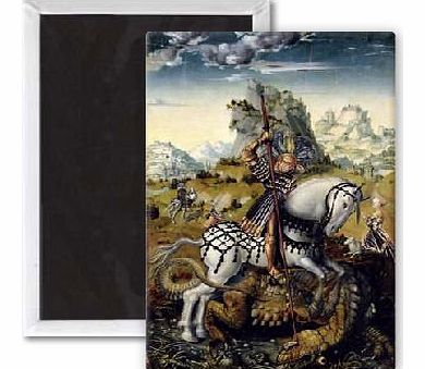 art247 St. George (oil on panel) by Lucas Cranach - 3x2 inch Fridge Magnet - large magnetic button - Magnet