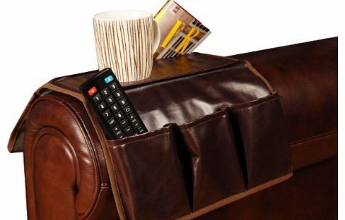 Artis Faux Leather 4 Pocket Brown Sofa Couch Arm Chair Rest Remote Control Caddy Organiser