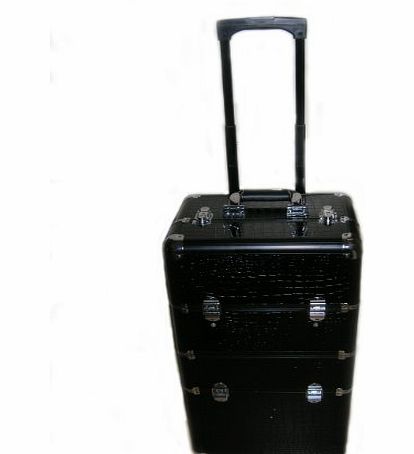Arustino Black Crocodile Beauty Trolley Case Box for Hairdressing Nail Art and Salons