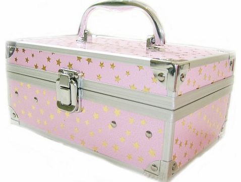 Geneva Cosmetic/Jewellery Beauty Case Pink with Gold Stars